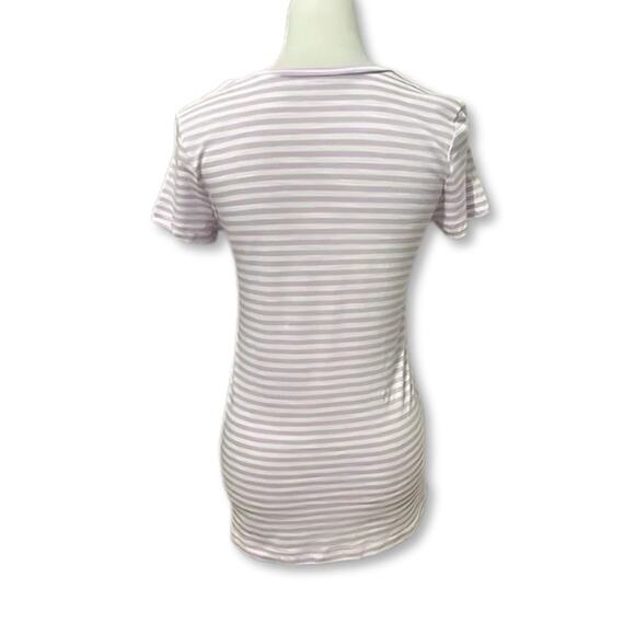 Caslon Short Sleeves T-Shirt Scoop Neckline Striped White Purple Women's XS NWOT - Picture 4 of 8